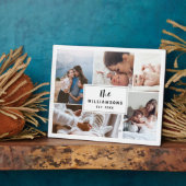 家族の複数の写真コラージュが白に設定 フォトプラーク (側面)