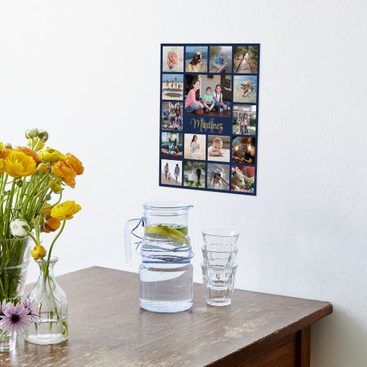 家族の記念写真コラージュNavy Blueと実在 箔ポスター (レイダウン (キッチン))