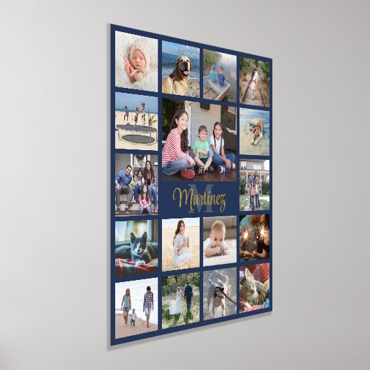 家族の記念写真コラージュNavy Blueと実在 箔ポスター (レイダウン)
