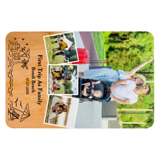 家族の記念品として最初の旅&カスタム4枚の写真 マグネット (横)