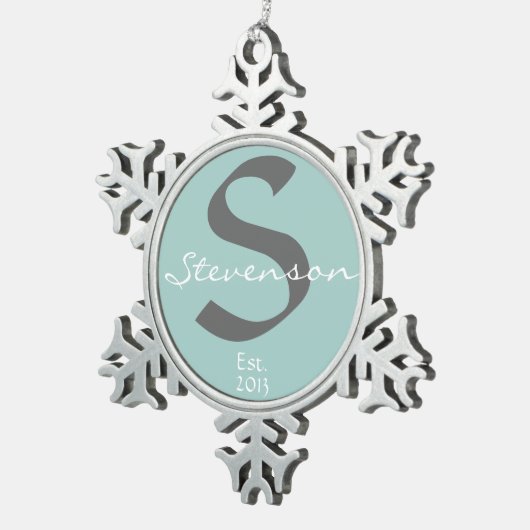 家族の記念品のオーナメント、名前、灰色年青で スノーフレークピューターオーナメント (右)