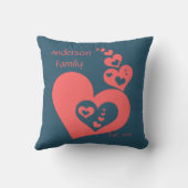 家族の記念品、石板及びばら色のハートは個人化なります クッション (裏面)