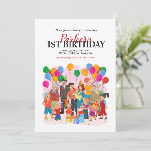 家族の誕生日のパーティの招待状 招待状 (スタンド正面)