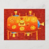 家族の誕生日ティーパーティーの絵 ポストカード (正面)