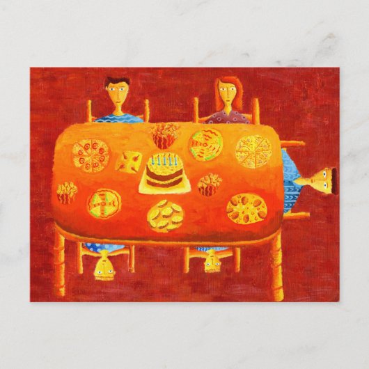 家族の誕生日紅茶絵画 ポストカード (正面)