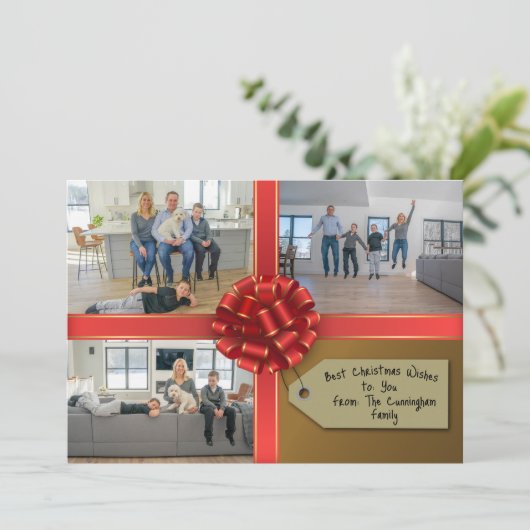 家族の贈り物 リボンで包んだ写真カード シーズンカード (スタンド正面)