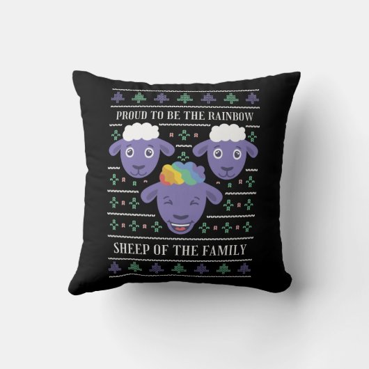 家族の醜いクリスマスの虹の羊 クッション (裏面)