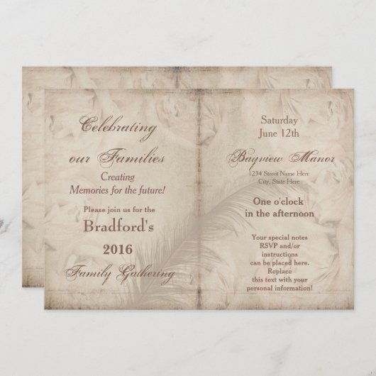 家族の集まり – 招待状-ヴィンテージフローラ 招待状 (正面/裏面)