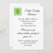 家族の集まり 青と緑のストライプ 招待状 (正面/裏面)