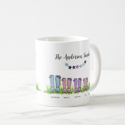 家族の雨靴パーソナライズされたギフトエレガント コーヒーマグカップ (正面右)