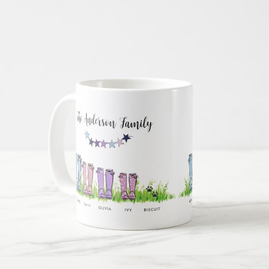 家族の雨靴パーソナライズされたギフトエレガント コーヒーマグカップ (正面左)