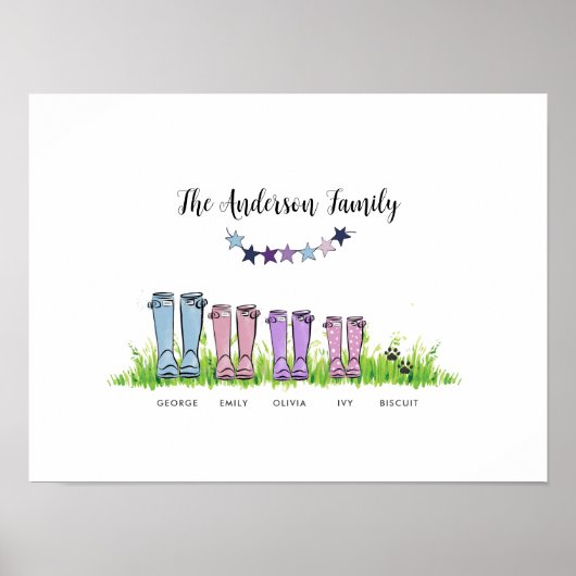 家族の雨靴パーソナライズされたギフトエレガント ポスター (正面)