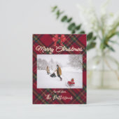 家族の雪の写真チェック柄クリスマスカード シーズンカード (スタンド正面)