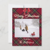 家族の雪の写真チェック柄クリスマスカード シーズンカード (正面)