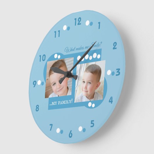 家族の青カスタムい写真を追加する ラージ壁時計 (傾斜)