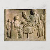 家族の食事を描いたレリーフ、 浮き彫り ポストカード (正面)
