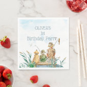 家族の魚釣り旅行:男の子の1歳の誕生日 スタンダードランチョンナプキン (インサイチュ)