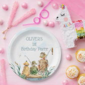 家族の魚釣り旅行：男の子の1歳の誕生日 ペーパープレート (パーティー)