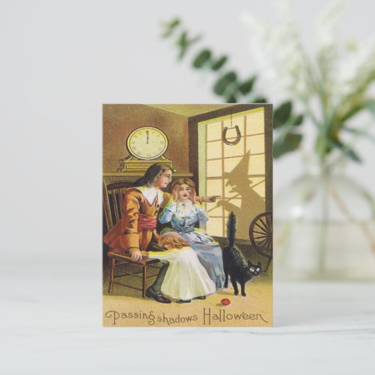 家族の黒猫の魔法使いの影の蹄鉄 ポストカード (スタンド正面)