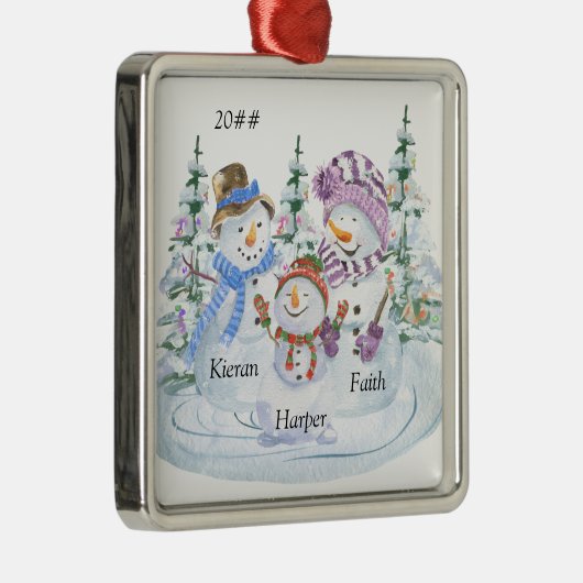 家族の3かわいい雪だるまパーソナライズされたクリスマス メタルオーナメント (右)