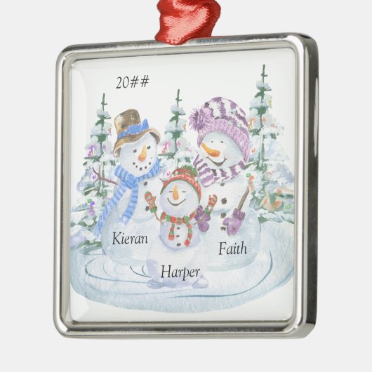家族の3かわいい雪だるまパーソナライズされたクリスマス メタルオーナメント (左)