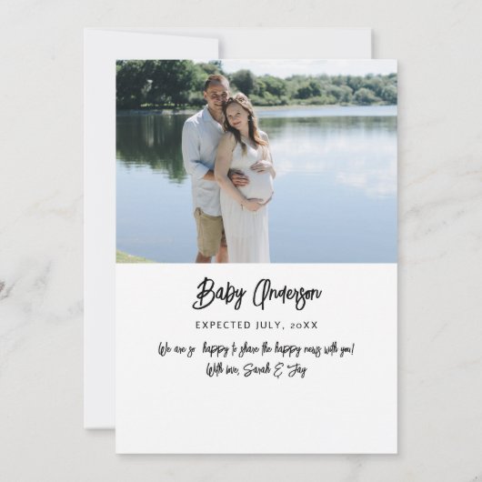 家族の3人でのフル写真妊娠発表 案内状 (裏面)