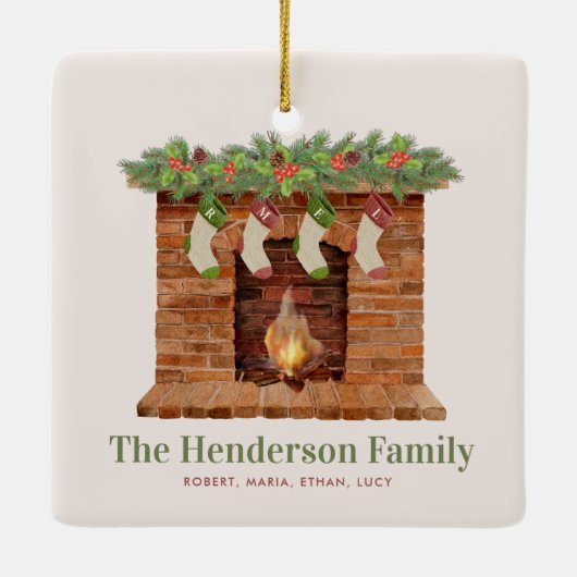 家族の4つのストッキングクリスマス セラミックオーナメント (裏面)