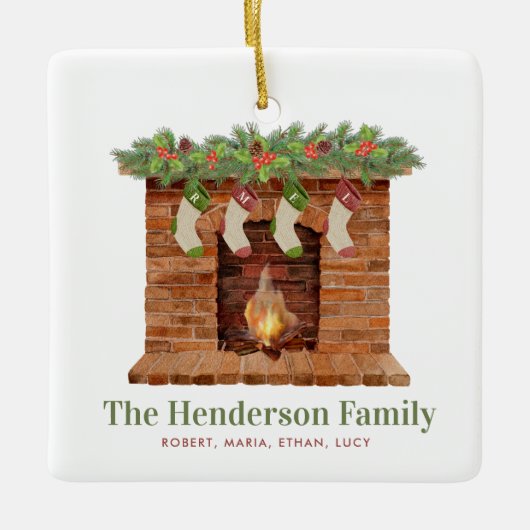 家族の4つのストッキングクリスマス セラミックオーナメント (正面)