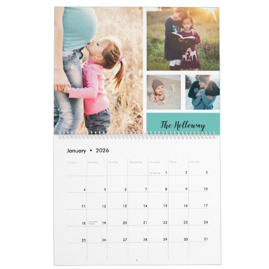 家族の41モダン枚の写真のコラージュ・グリッドにモノグラムを書く カレンダー (1月 2026)