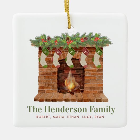 家族の5つのストッキングクリスマス セラミックオーナメント (正面)