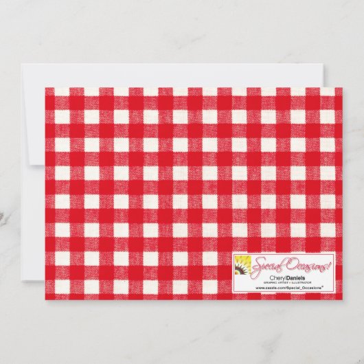 家族のCookoutのピクニック|の赤く及び白いギンガム 招待状 (裏面)