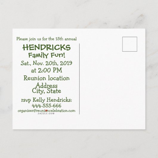 家族のfingureの懇親会のデザイン インビテーションポストカード (裏面)