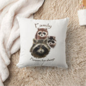 「家族はいつまでも」かわいいアライグマ家族 クッション (ブランケット)