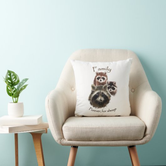 「家族はいつまでも」かわいいアライグマ家族 クッション (椅子)