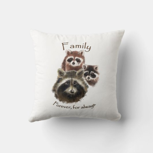「家族はいつまでも」かわいいアライグマ家族 クッション (裏面)