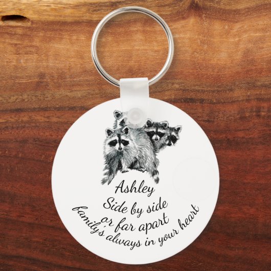 家族はいつもあなたのハート引用文かわいいアライグマ キーホルダー (正面)