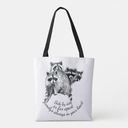 家族はいつもあなたのハート引用文かわいいアライグマ トートバッグ (裏面)