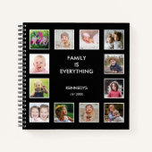 家族はすべて 12枚の写真コラージュ 家族名 ノートブック (正面)