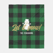 家族はそれを雪クリスマスグリーンバッファロープレイド フリースブランケット (正面)