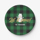 家族はそれを雪クリスマスグリーンバッファロープレイド ペーパープレート (正面)