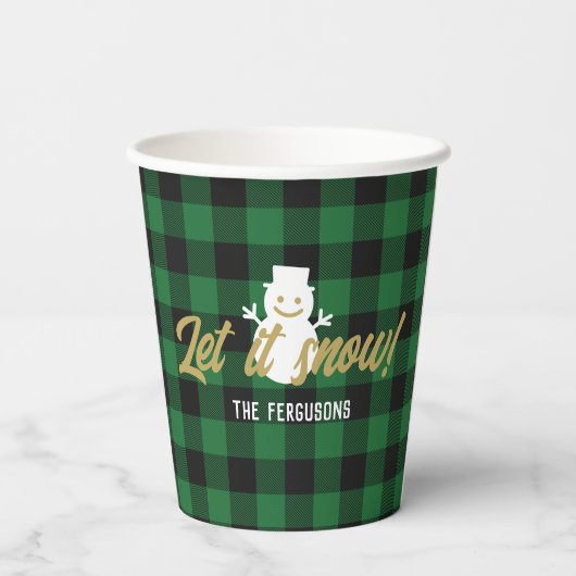 家族はそれを雪クリスマスグリーンバッファロープレイド 紙コップ (裏面)