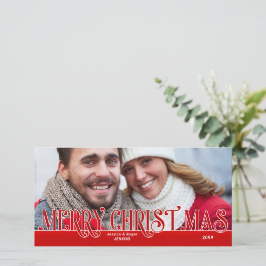 家族はっきりした名写真とメリークリスマス文字 シーズンカード (スタンド正面)