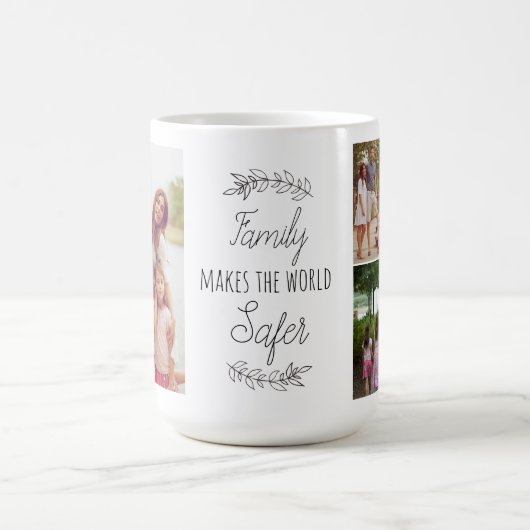 家族は世界をより安全な写真コラージュのスクリプトにする コーヒーマグカップ (中央)