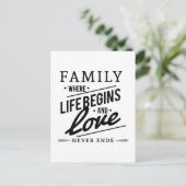 家族は人生が始まり、愛が永遠に続く場所 - 名言 ポストカード (スタンド正面)