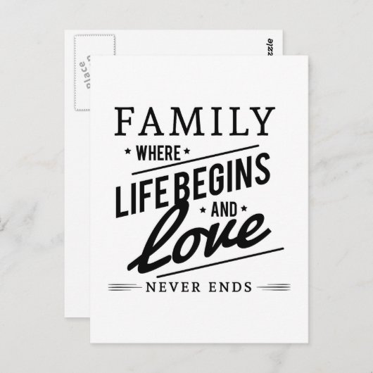 家族は人生が始まり、愛が永遠に続く場所 - 名言 ポストカード (正面/裏面)