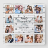 家族は全て引用文フォトコラージホワイト スクエア壁時計 (正面)