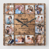 家族は全て引用文写真コラージュ樽 スクエア壁時計 (正面)