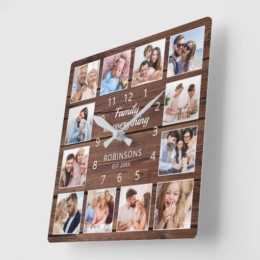 家族は全て引用文写真コラージュ素朴 スクエア壁時計 (傾斜)