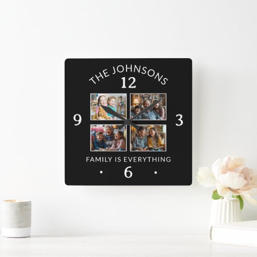 家族は全て引用文名4 Photo Collage スクエア壁時計 (ホーム)