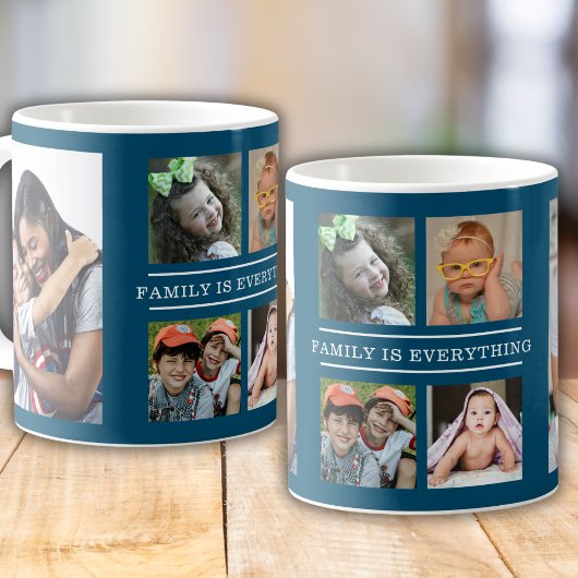 家族は全て引用文6 Photo Collage Blue コーヒーマグカップ